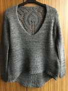 Ażurowy sweterek ciemnoszary, z domieszką wełny, alpaki i wiskozy