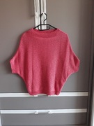 Koralowy ażurowy sweterek damski sweter z krótkim rękawemS XS oversize