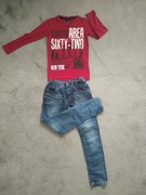 Zestaw ubrań spodnie jeansy koszulka 134/140