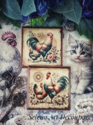 Ozdobne podstawki shabby chic Prowansja farmhouse decoupage kwiaty kogut