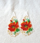 Duże kolczyki koralikowe boho etno bohemian mak kwiat róża floral czerwony