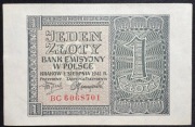 Banknot Polska Okupacja Niemiecka 1 złoty 1941 r. Seria BC Stan I UNC