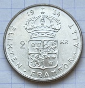 #2922 Szwecja 2 korony 1954  srebro UNC rzadsza