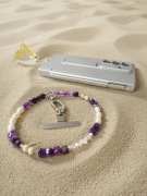 Biżuteryjna smycz do telefonu Perła, Agat fioletowy, Kamień, Mattè Prism