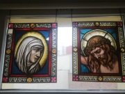Witraże XIX wiek, stary witraż, Chrystus, Matka Boska