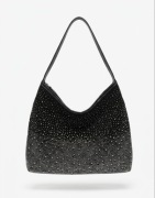 Efektowna Torebka HOBO Czarna Srebrne Cyrkonie Dżety Glamour