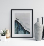 Góry Huangshan - Akwarela 19x26 Papier Bawełniany Hand-Made