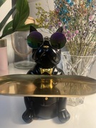 Stylowa figurka Buldog francuski w okularach ze złota tacą - dekoracja