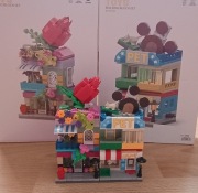 2 zestawy klocków konstrukcyjnych w stylu LEGO kwiaciarnia weterynarz