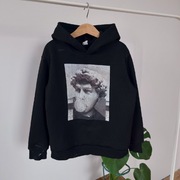 Czarna bluza z kapturem 140 śmieszny nadruk kaptur