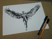 Rys: dziewczyna i orzeł - cienkopis, A4, 250g/m2