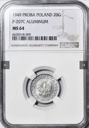 20groszy 1949 Al. Wklęsły napis PRÓBA nakł.? c.a.
