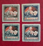 1920 Łotwa, Czerwony Krzyż, 20k 40k 50k 1Rub, znaczki ząbkowane