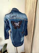 Kurtka jeansowa niebieska,,długa hafty, cekiny, S/36 oversize