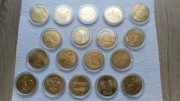 Mosiężne monety pamiątkowe Piętka certyfikat 19 szt kapsel