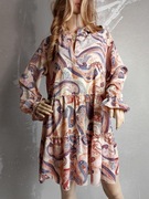 beżowa damska sukienka krótka we wzory L 40 zwiewna 