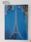 Wieża Eiffla  60x40 OBRAZ  String Art- rękodzieło