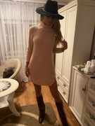 Sukienka Golf Ciepła Gruba Wełniana Pudrowy Roz