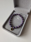 Bransoletka damska handmade z fioletowych koralików i stali chirurgicznej