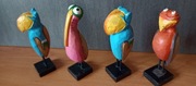 4 ręcznie rzeźbione drewniane figurki ptaki papugi Vintage