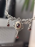 Srebrna kolia - srebro 835B + granaty - vintage 