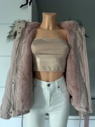 Kurtka Bershka bawełniana pudrowy róż r.M 38 ciepła zimowa na misiu