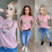 Koszulka damska T-shirt różowy nadruk Flaming