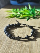 Bransoletka Różaniec - larvikit, hematyt, agat 