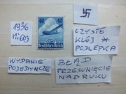znaczki Mi 603 BŁĄD Niemcy 1936r. Samolot Swastyka czysty* Rzesza LUFTHANSA