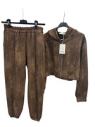 Dres damski czekoladowy złote elementy bluza z kapturem moda włoska 