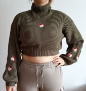 Damski sweter cropped Romwe z haftem, rozmiar M (EU 38)