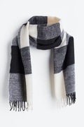 H&M Szalik w kratkę biało-czarny z frędzlami