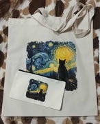 kocia wersja nocy gwieździstej van Gogha - eko torba + psująca saszetka 