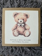 Kartka urodzinowa dla dziecka ręcznie robiona miś napis dowolny