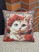 Poduszka kot w kwiatach kotek 40x40 cm urodziny prezent 