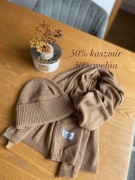 Szal i czapka camel brązowy brąz czekolada Cashmere 50% kaszmir 50% wełna