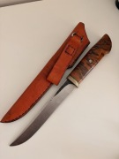 Duży nóż myśliwski / terenowy ostrze 17 cm, solidna pochwa skórzana