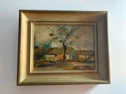 Pejzaż wiejski- olejny malowany na desce techniką impresjonistyczną