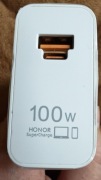 SZYBKA ŁADOWARKA SIECIOWA HONOR SUPERCHARGE 100W USB-A USB-C BIAŁA 2 PORTY