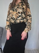 Koszula bluzka H&M S w kwiaty jesień zima brazowa czarna eleganck na guziki