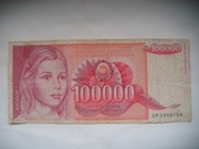 BANKNOT JUGOSŁAWIA 100000 Dinarów 1989 r.