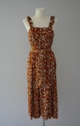 & Other Stories długa brązowa sukienka w kwiaty french style retro 36 S