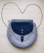 Ręcznie robiona artystyczna torebka damska, błękit i granat, boho etno folk