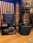 Komplet garnków marmurkowych z przykrywkami carne i szare