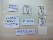 3szt. znaczki Fi 2889 margines parka Polska 1986r. GŁOWY czyste **
