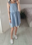 Asos jeansowa sukienka letnia z wiązanymi ramiączkami bawełniana 34 XS