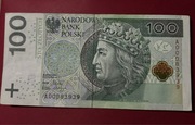 Banknot 100zł seria A0 / 000 / trzy zera / Banknot wartościowy