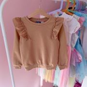 Bluza brązowa 110 116 długi rękaw z falbanką dla dziewczynki 