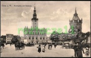CHEŁMNO Culm Rynek ratusz mieszkańcy wozy konne 1913  