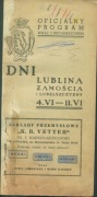 Dni Lublina Zamościa i Lubelszczyzny 4.VI-11.VI (1939r ) program / rzadkie
